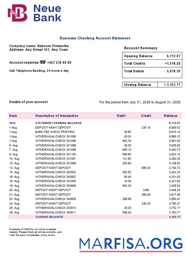 Downloadable Neue Bank AG firm account statement Word and PDF template (1)